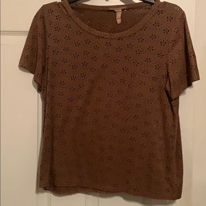 Brown short sleeve shirt with flower cut outs